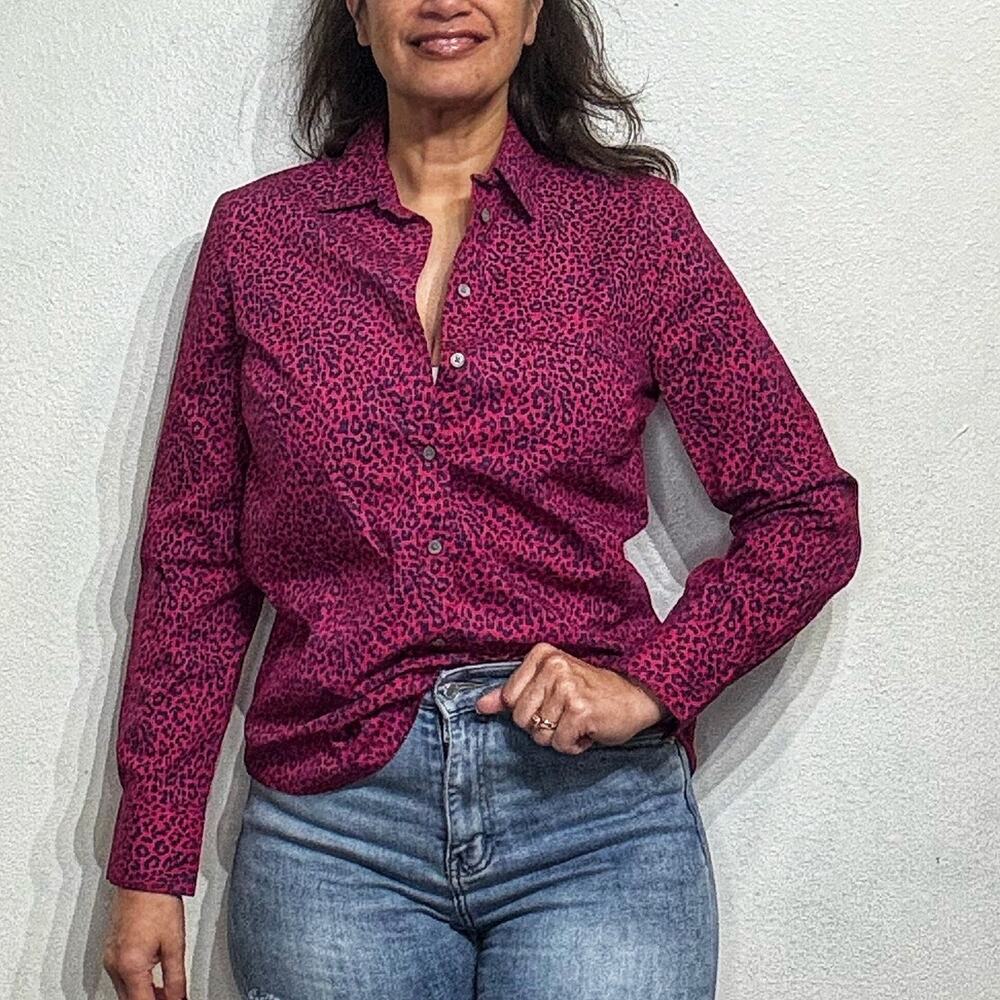 J. Crew Red Leopard Print Button Down Blouse Sz - image 5